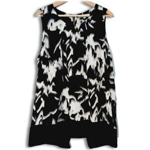 CLEO Split Back Abstract Black and White Sleeveless Top XL Petite